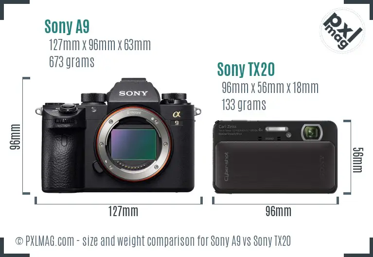 Sony A9 vs Sony TX20 size comparison