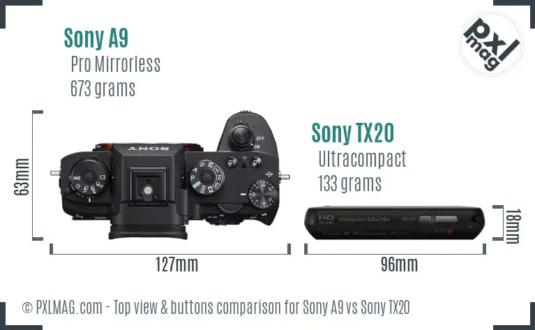 Sony A9 vs Sony TX20 top view buttons comparison