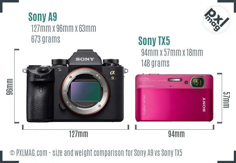 Sony A9 vs Sony TX5 size comparison