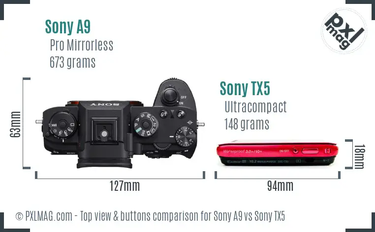 Sony A9 vs Sony TX5 top view buttons comparison