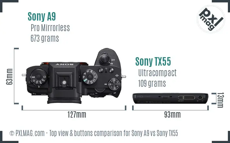 Sony A9 vs Sony TX55 top view buttons comparison