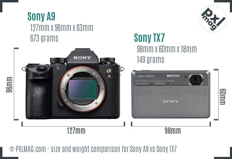 Sony A9 vs Sony TX7 size comparison