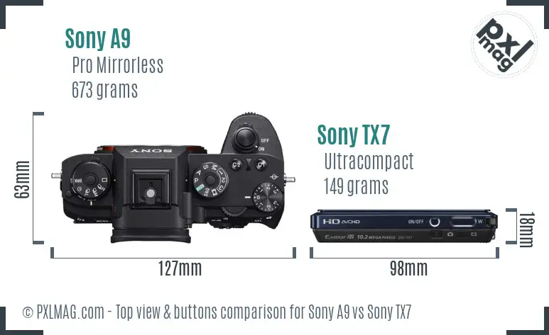 Sony A9 vs Sony TX7 top view buttons comparison