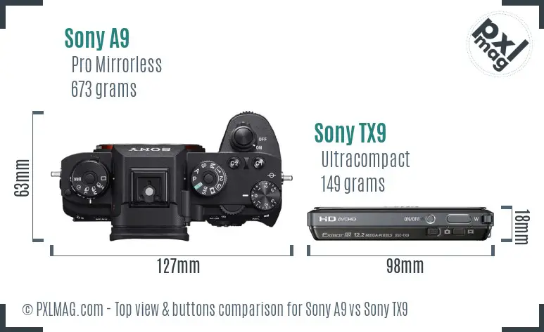 Sony A9 vs Sony TX9 top view buttons comparison