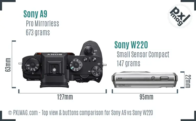 Sony A9 vs Sony W220 top view buttons comparison