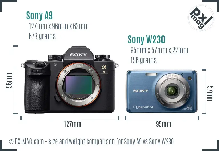 Sony A9 vs Sony W230 size comparison