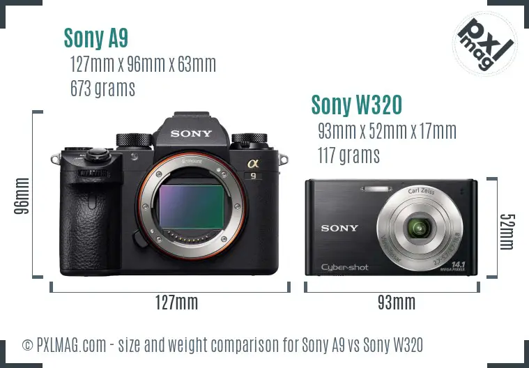 Sony A9 vs Sony W320 size comparison