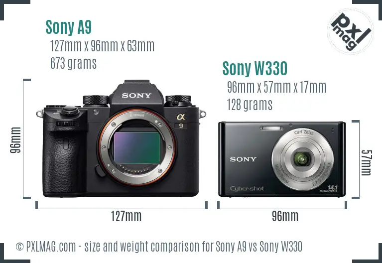 Sony A9 vs Sony W330 size comparison