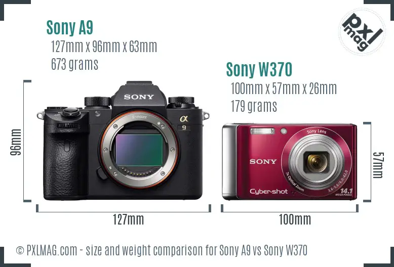 Sony A9 vs Sony W370 size comparison