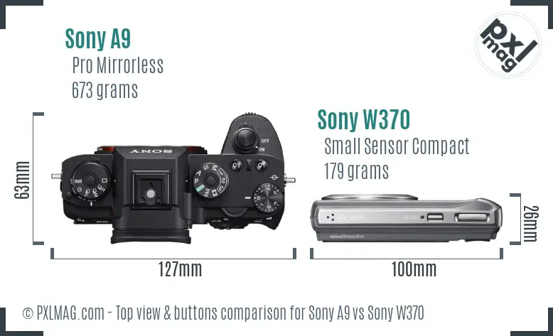 Sony A9 vs Sony W370 top view buttons comparison