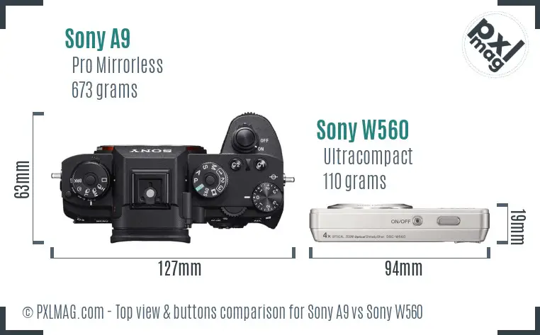 Sony A9 vs Sony W560 top view buttons comparison