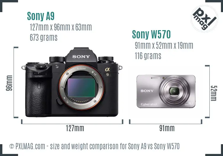 Sony A9 vs Sony W570 size comparison