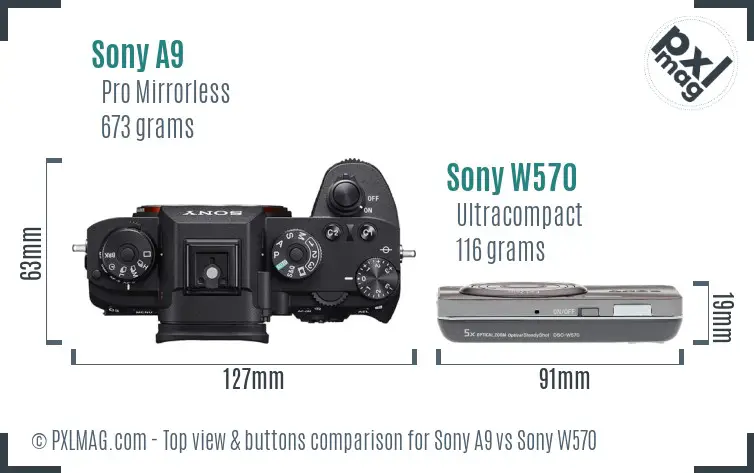 Sony A9 vs Sony W570 top view buttons comparison