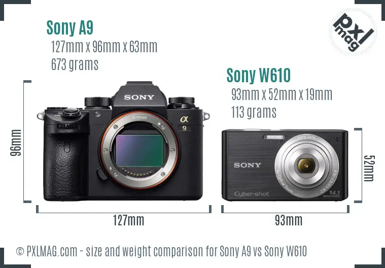Sony A9 vs Sony W610 size comparison