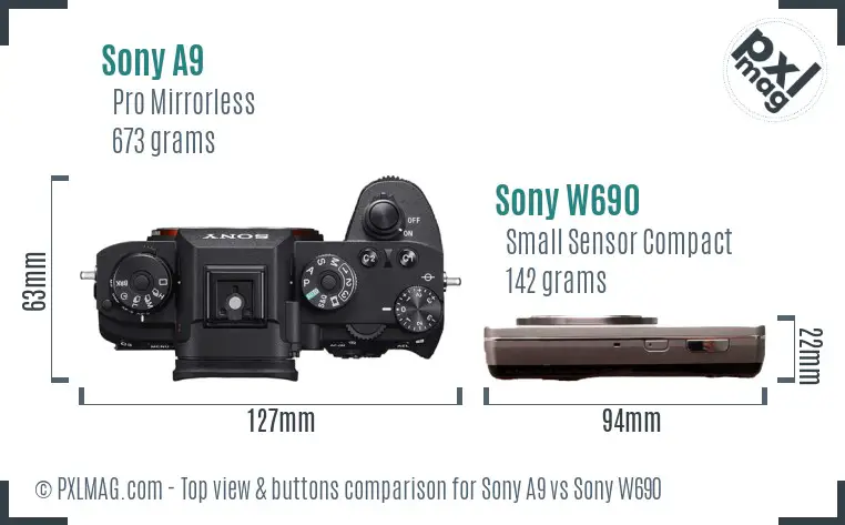 Sony A9 vs Sony W690 top view buttons comparison