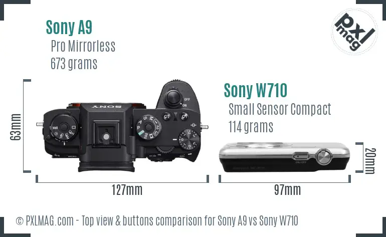 Sony A9 vs Sony W710 top view buttons comparison