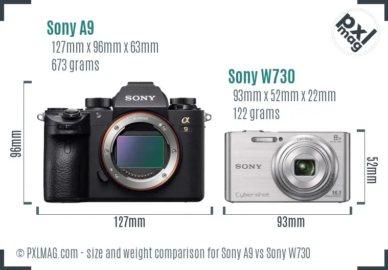 Sony A9 vs Sony W730 size comparison