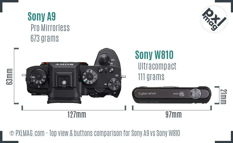 Sony A9 vs Sony W810 top view buttons comparison