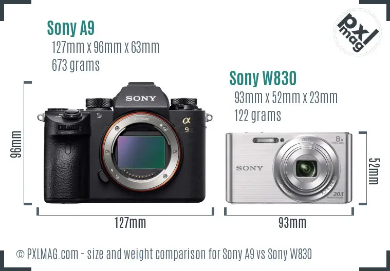 Sony A9 vs Sony W830 size comparison