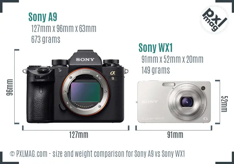 Sony A9 vs Sony WX1 size comparison