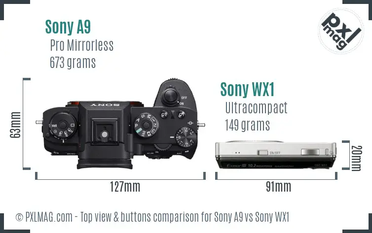 Sony A9 vs Sony WX1 top view buttons comparison