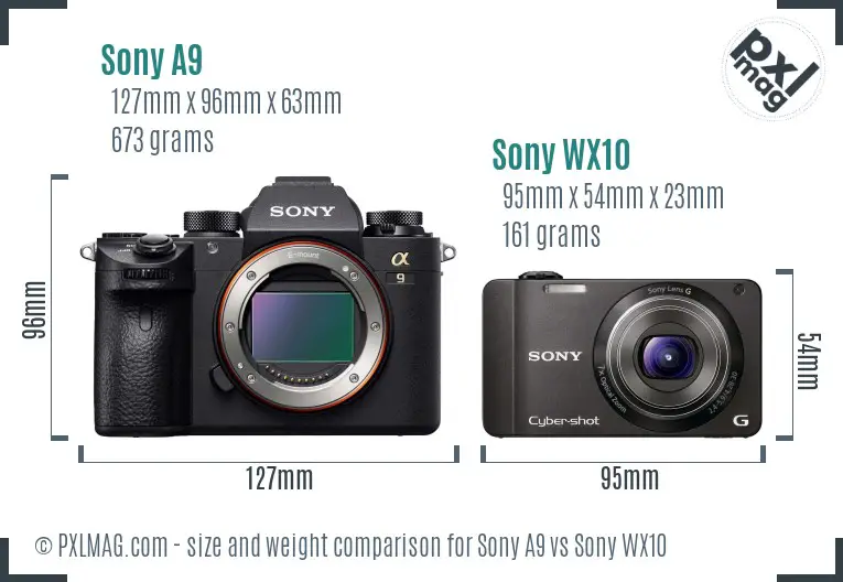 Sony A9 vs Sony WX10 size comparison