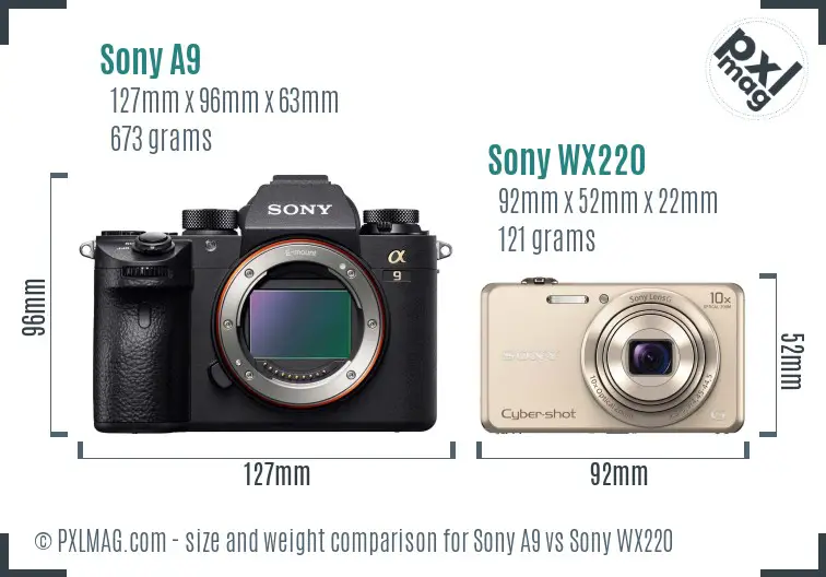 Sony A9 vs Sony WX220 size comparison