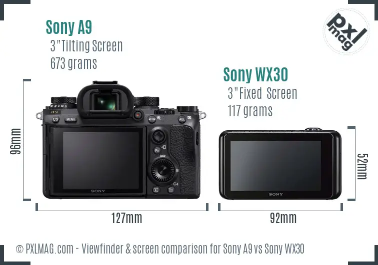Sony A9 vs Sony WX30 Screen and Viewfinder comparison