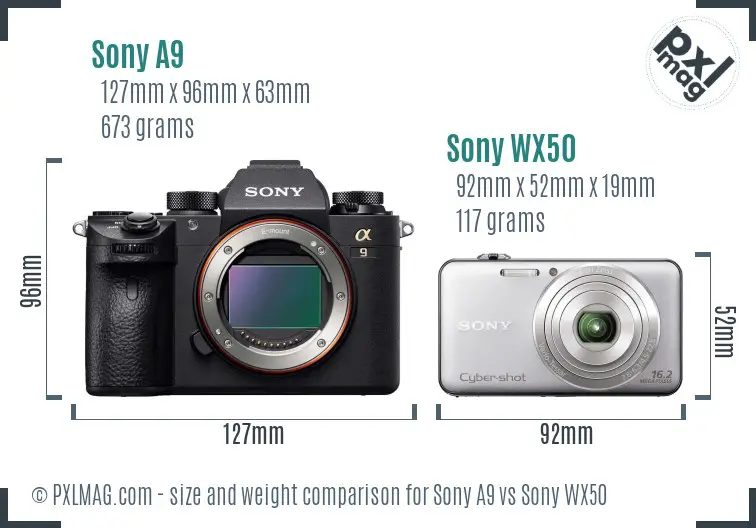 Sony A9 vs Sony WX50 size comparison