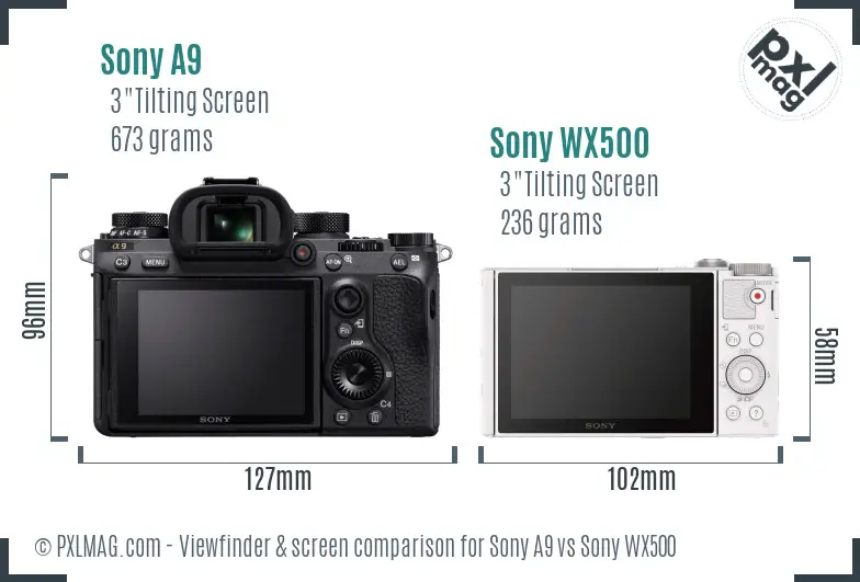 Sony A9 vs Sony WX500 Screen and Viewfinder comparison