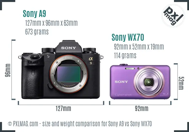 Sony A9 vs Sony WX70 size comparison
