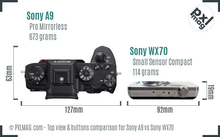Sony A9 vs Sony WX70 top view buttons comparison