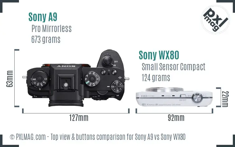 Sony A9 vs Sony WX80 top view buttons comparison