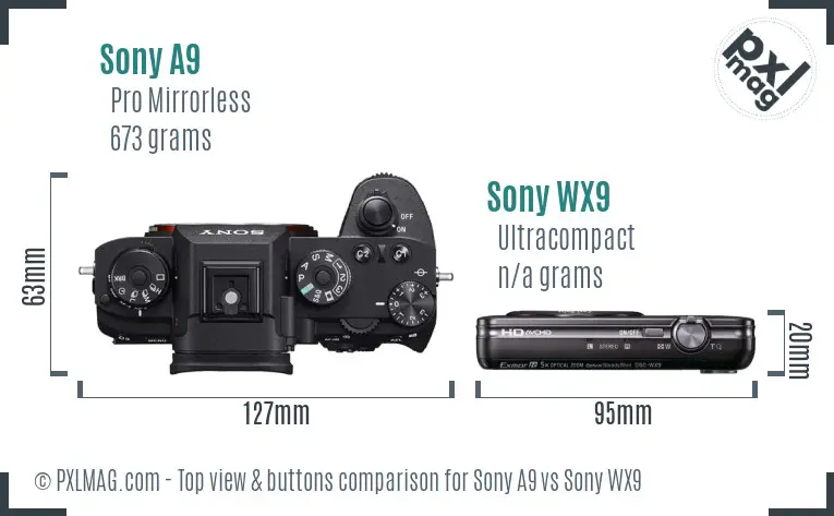 Sony A9 vs Sony WX9 top view buttons comparison
