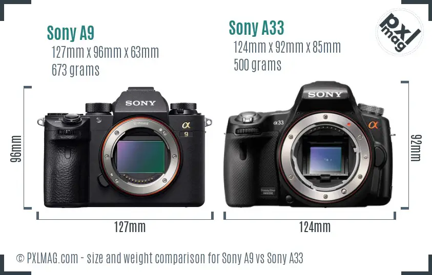 Sony A9 vs Sony A33 size comparison