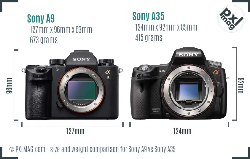 Sony A9 vs Sony A35 size comparison