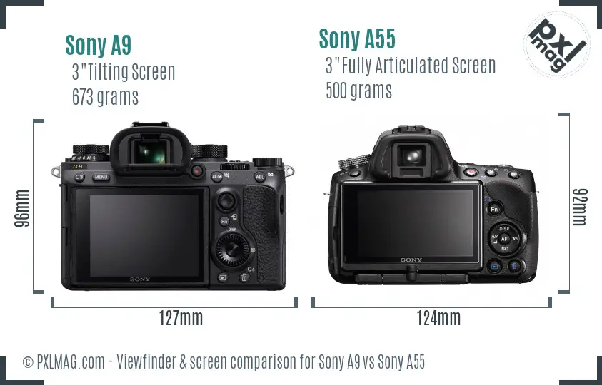 Sony A9 vs Sony A55 Screen and Viewfinder comparison