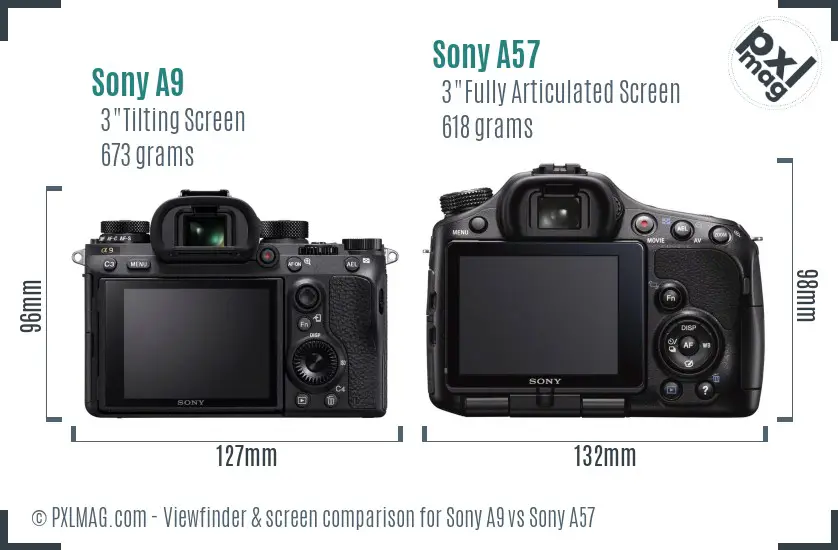 Sony A9 vs Sony A57 Screen and Viewfinder comparison