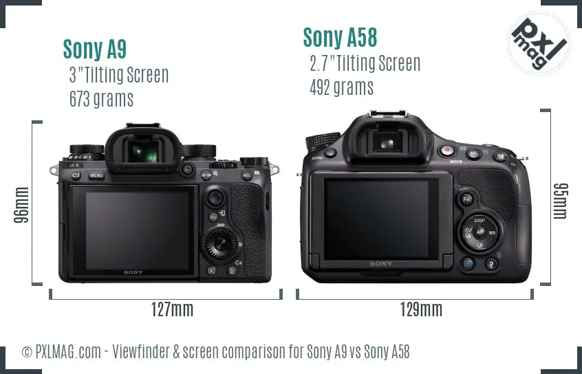 Sony A9 vs Sony A58 Screen and Viewfinder comparison