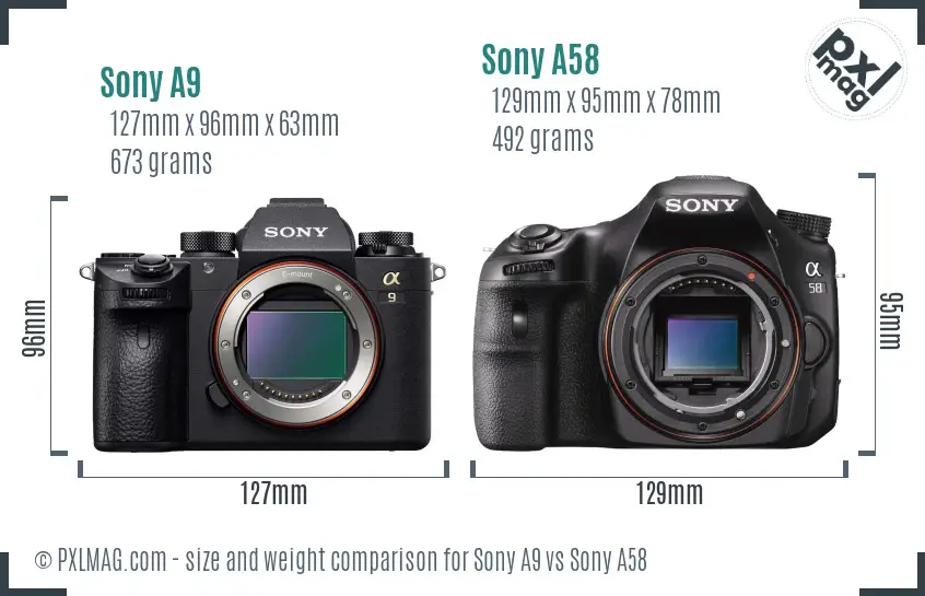 Sony A9 vs Sony A58 size comparison