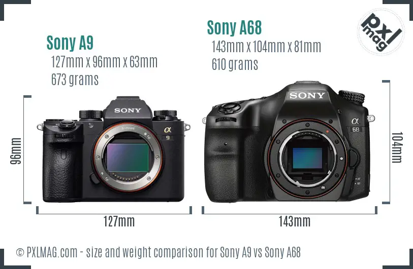 Sony A9 vs Sony A68 size comparison