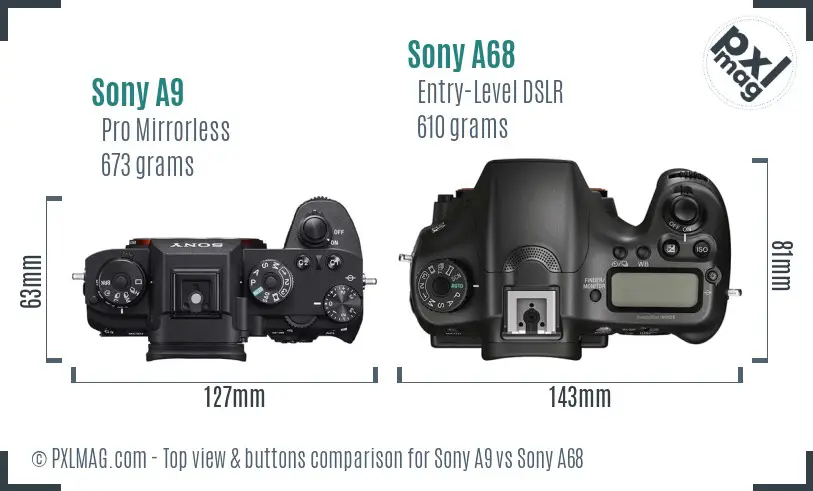 Sony A9 vs Sony A68 top view buttons comparison