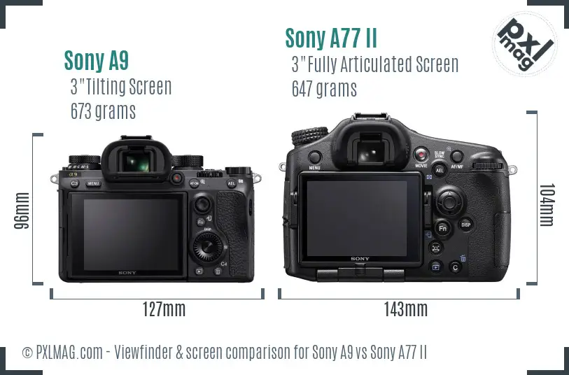 Sony A9 vs Sony A77 II Screen and Viewfinder comparison