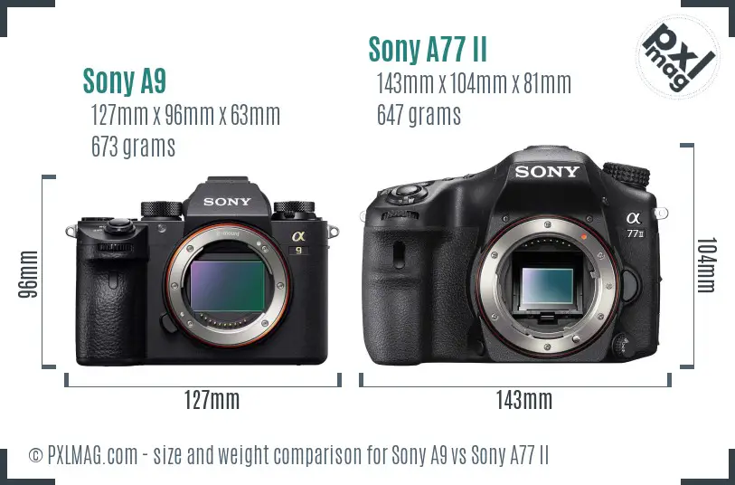 Sony A9 vs Sony A77 II size comparison