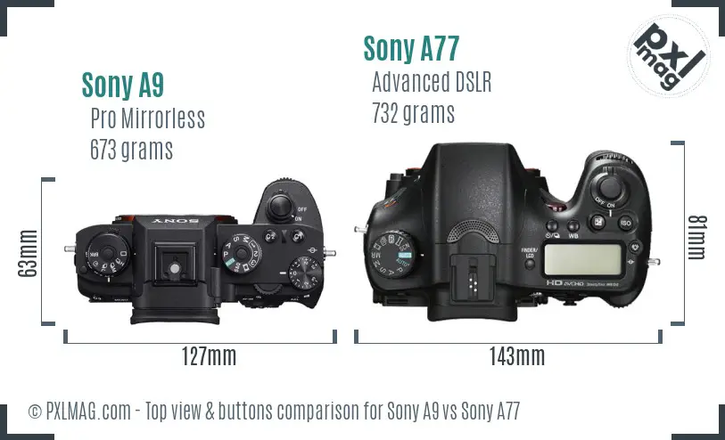 Sony A9 vs Sony A77 top view buttons comparison
