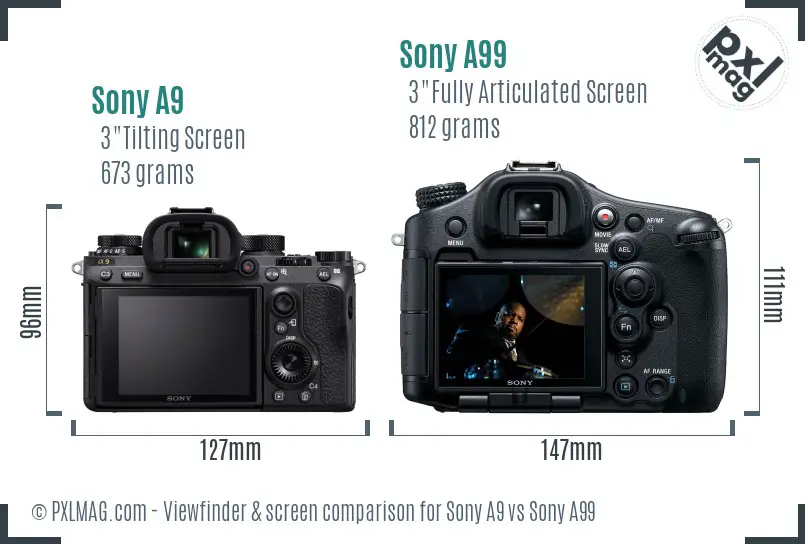 Sony A9 vs Sony A99 Screen and Viewfinder comparison