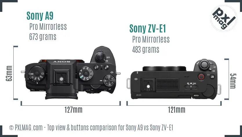 Sony A9 vs Sony ZV-E1 top view buttons comparison Sony A9 vs Sony ZV-E1 top view buttons comparison