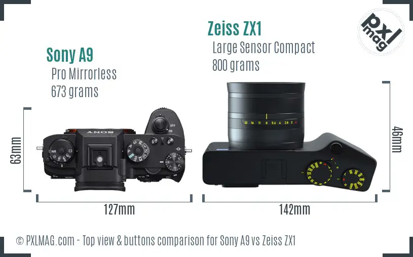 Sony A9 vs Zeiss ZX1 top view buttons comparison