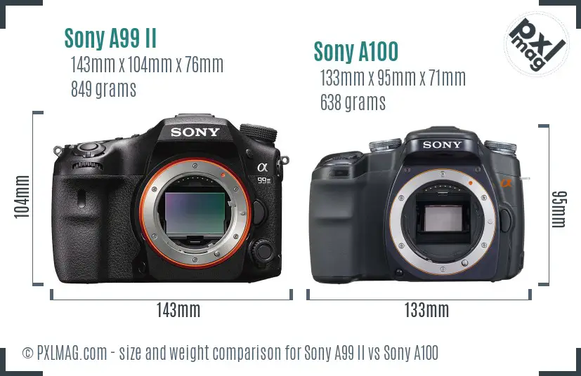 Sony A99 II vs Sony A100 size comparison