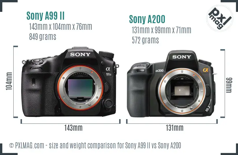 Sony A99 II vs Sony A200 size comparison